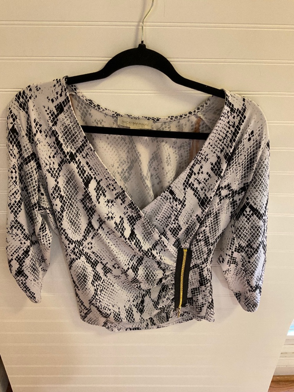 Nicki Minaj Snake Print Ruched Zip Front Blouse Size: L Pre Owned